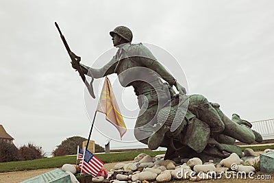 Monument of two soldiers, France, Normandy, Omaha beach, December 24, 2022 Editorial Stock Photo