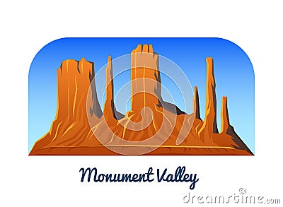 Monument Valley. Mountains and Peaks and landscape early in a daylight. travel or camping, climbing. Outdoor hill tops Vector Illustration