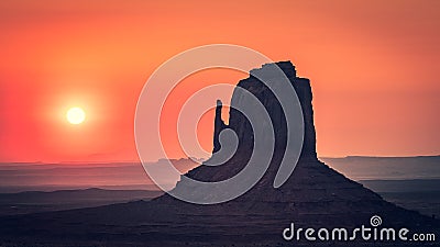 Sunrise behind the East Mitten, Monument Valley Stock Photo