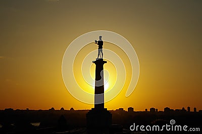 Monument Victor on the Kalemegdan Fortress in sunset. Editorial Stock Photo