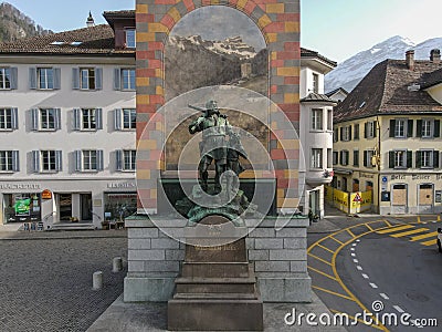 The monument of Wilhelm Tell at Altdorf on Switzerland Editorial Stock Photo