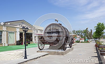 Monument `Wine barrel and the storks` Editorial Stock Photo