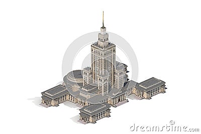 Monumental Building Warsaw PKIN in Isometric on White background. Stock Photo