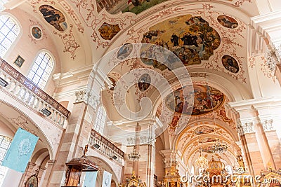 Monumental paintings of the frescoes in the nave of the Saint-Maurice abbey church Editorial Stock Photo