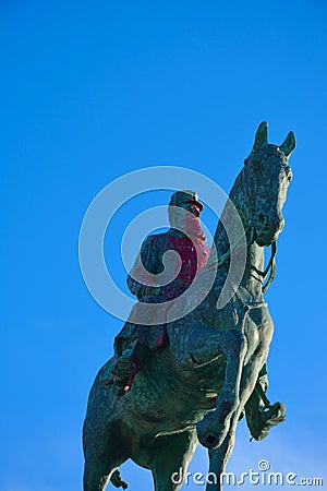 Monumental statue of king Leopold the second, ancient king of Belgium on his horse Stock Photo