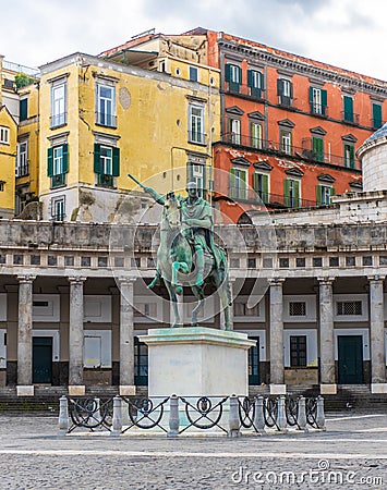 Monumento a Ferdinando I, Statua Equestre di Carlo III in Naples, Italy Stock Photo