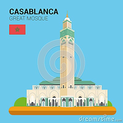 Monuments and landmarks Vector Collection: Great Mosque of Casablanca. Vector Illustration