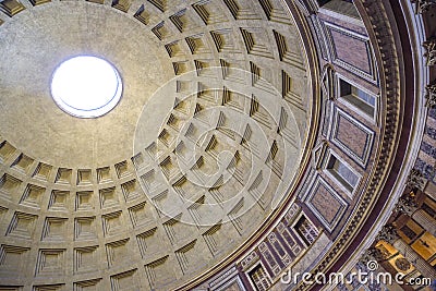 Monuments in Rome, Italy. Pantheon, inside the magnificent dome Editorial Stock Photo