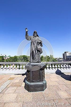 Monuments of the sculptural complex Patriarchs of Moscow and all Russia near the Cathedral of Christ the Savior. Moscow, Russia Editorial Stock Photo