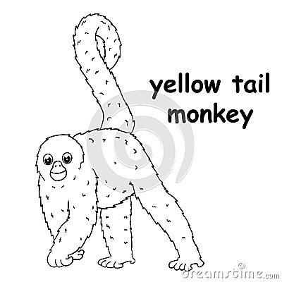 Kids line illustration coloring yellow tail monkey. outline vector for children. cute cartoon characters Vector Illustration