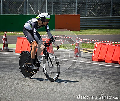 Monza, Italy May 28, 2017: Professional cyclist, Dimention Data TEAM, during the last time trial stage of the Tour of Italy 2017 Editorial Stock Photo