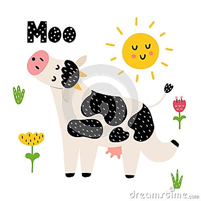 Moo card with a funny cow Vector Illustration