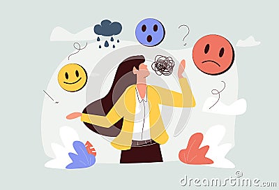 Mood disorder - bipolar emotion change metal problem, tiny person concept. Confusing inner feelings leading to stress Vector Illustration