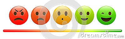 Mood meter, scale, from red angry face to happy green emoji Vector Illustration