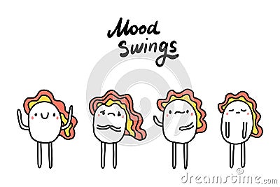 Mood swings hand drawn vector illustration in cartoon comic style woman happy sad anxious lost Cartoon Illustration