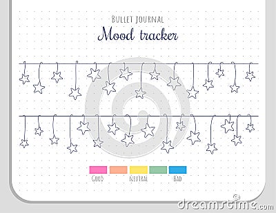 Mood tracker with hanging stars for 31 days of a month. Vector Illustration