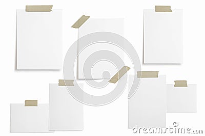 Moodboard, mood wall composition with blank photo cards, paper frames glued with adhesive tape and isolated on white for easy Stock Photo