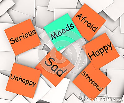 Moods Post-It Note Means Emotions And Feelings Stock Photo