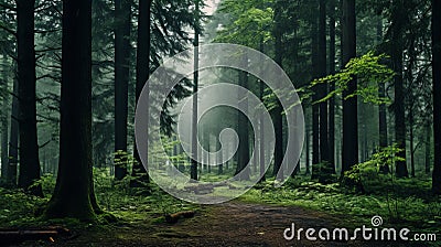 Moody Atmosphere: A Stunning Image Of A Dark European Fairytale Forest Stock Photo