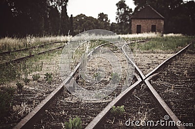 Moody atmospheric abandoned railways tracks Stock Photo