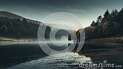 Moody Autumn Photography Of Crescent Lake In Yorkshire Stock Photo