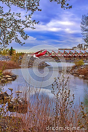 Moody Blue Clouds Over The Bow River Editorial Stock Photo