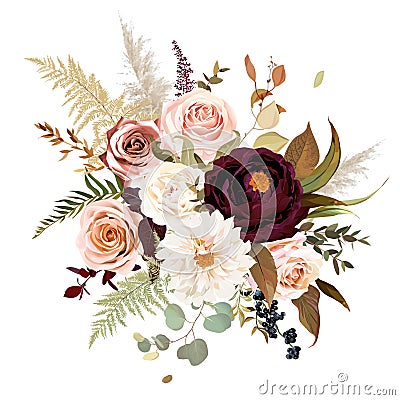 Moody boho chic wedding vector bouquet Vector Illustration