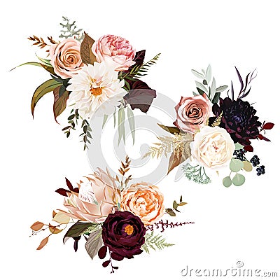 Moody boho chic wedding vector bouquets Vector Illustration