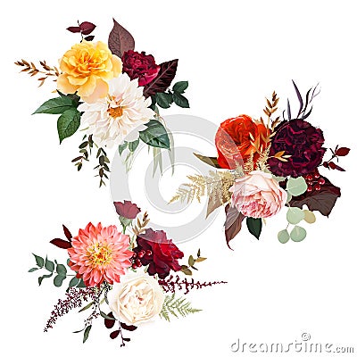 Moody boho chic wedding vector bouquets Vector Illustration