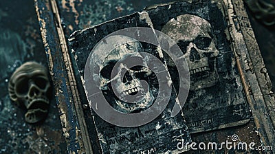 Moody and dark ticket design incorporating skulls and distressed textures for a Halloween event Stock Photo