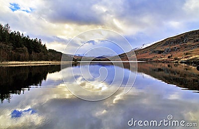 Moody Llyn Mymbyr Snowdonia Stock Photo