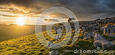 Moody stormy sunrise light on the Yorkshire Moors Stock Photo