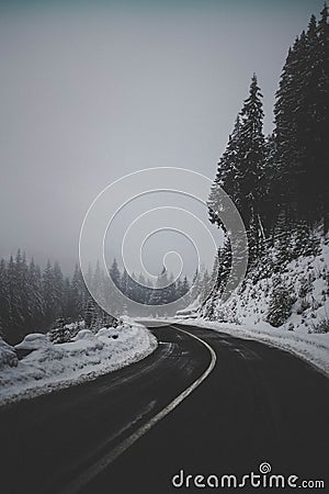 Moody Winter in Transfagarasan Stock Photo