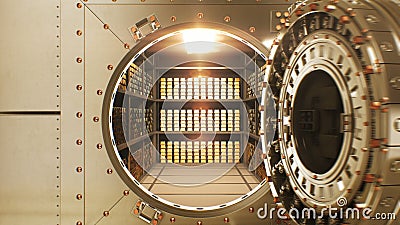 Mooie Big Round Vault-deur die opengaat voor de Golden Buleuwreserve Abstract 3d Animation of Bank Gold Storage Room royalty-vrije illustratie Mooie Big Round Vault-deur die opengaat voor de Golden Buleuwreserve Abstract 3d Animation of Bank Gold Storage Room royalty-vrije illustratie