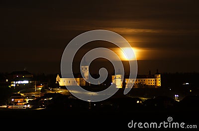 Moon Above Velika Nedelja, Prlekija, Slovenia Stock Photo