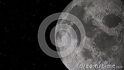 Moon against the background of space with illuminated craters and lunar soil Stock Photo