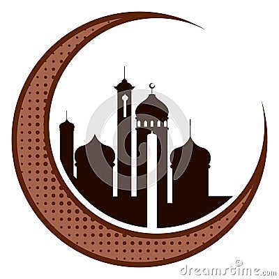 Moon with arabic temples. Ramadan Kareem Vector Illustration