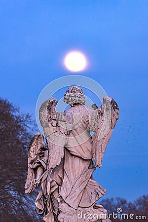 Moon Bernini Angel Castel Ponte Sant Angelo Rome Italy Stock Photo