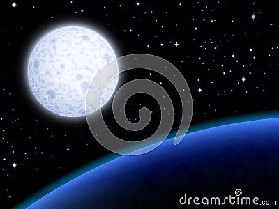 Moon and a blue planet Vector Illustration