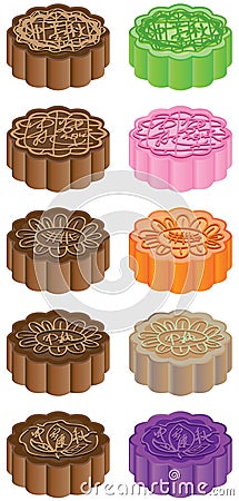 Moon cake set Vector Illustration