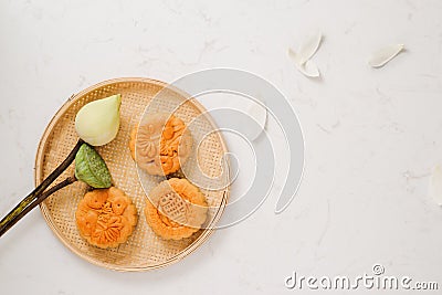 Moon cake traditional cake of Vietnamese - Chinese mid autumn fe Stock Photo