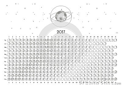 Moon Calendar 2017 Vector Illustration