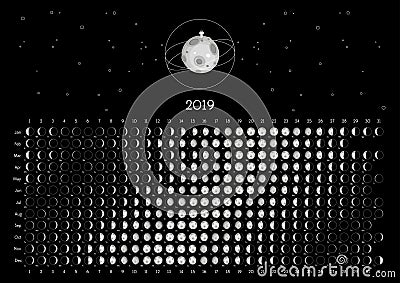 Moon Calendar 2019 Northern Hemisphere Stock Photo