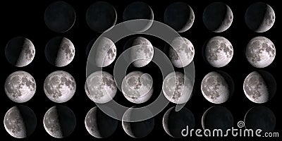 Moon calendar. Set of moon phases. Stock Photo