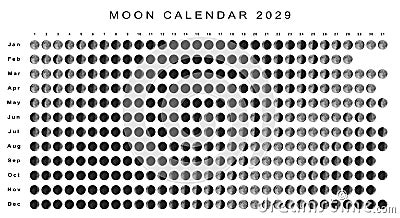 Moon Calendar 2029 Southern Hemisphere Stock Photo