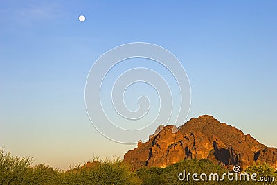 Moon and Camelback Mountain Stock Photo