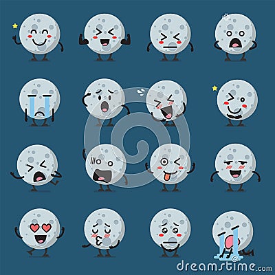 Moon character emoji set Vector Illustration