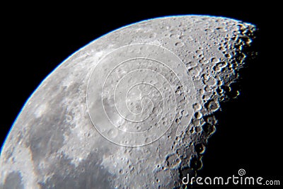 Moon closeup with craters from telescope Stock Photo