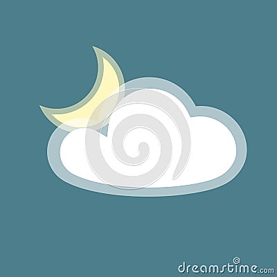 Moon cloud icon element simple app Isolated symbol on blue background Icon cloudy weather night Flat design element of application Vector Illustration