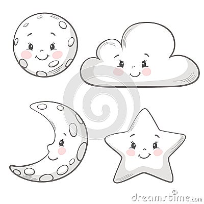 Moon, cloud, star Vector Illustration